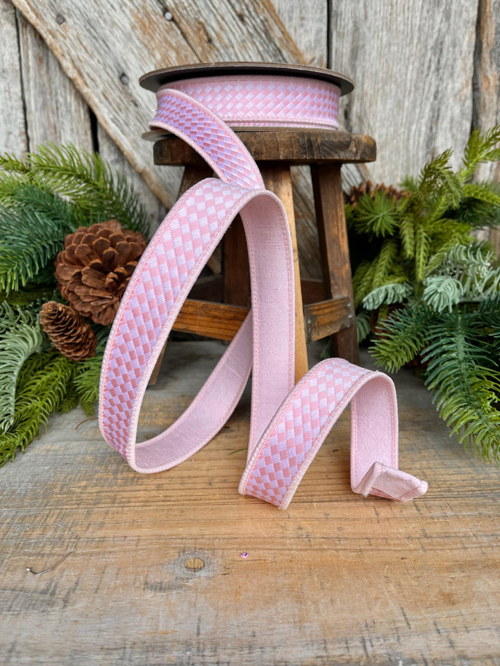1" Pink Mini Check Ribbon, Checkerboard Ribbon