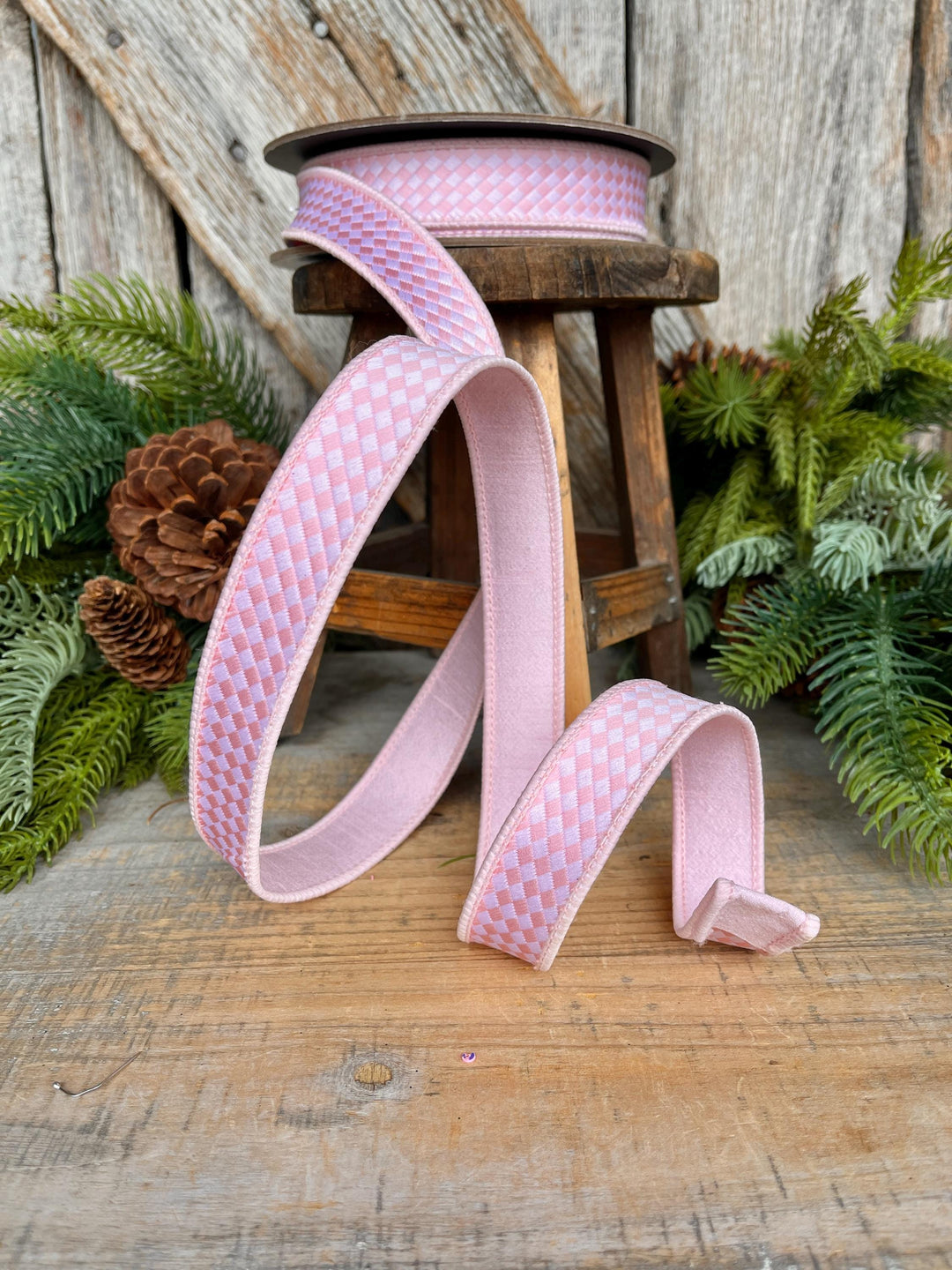 1" Pink Mini Check Ribbon, Checkerboard Ribbon