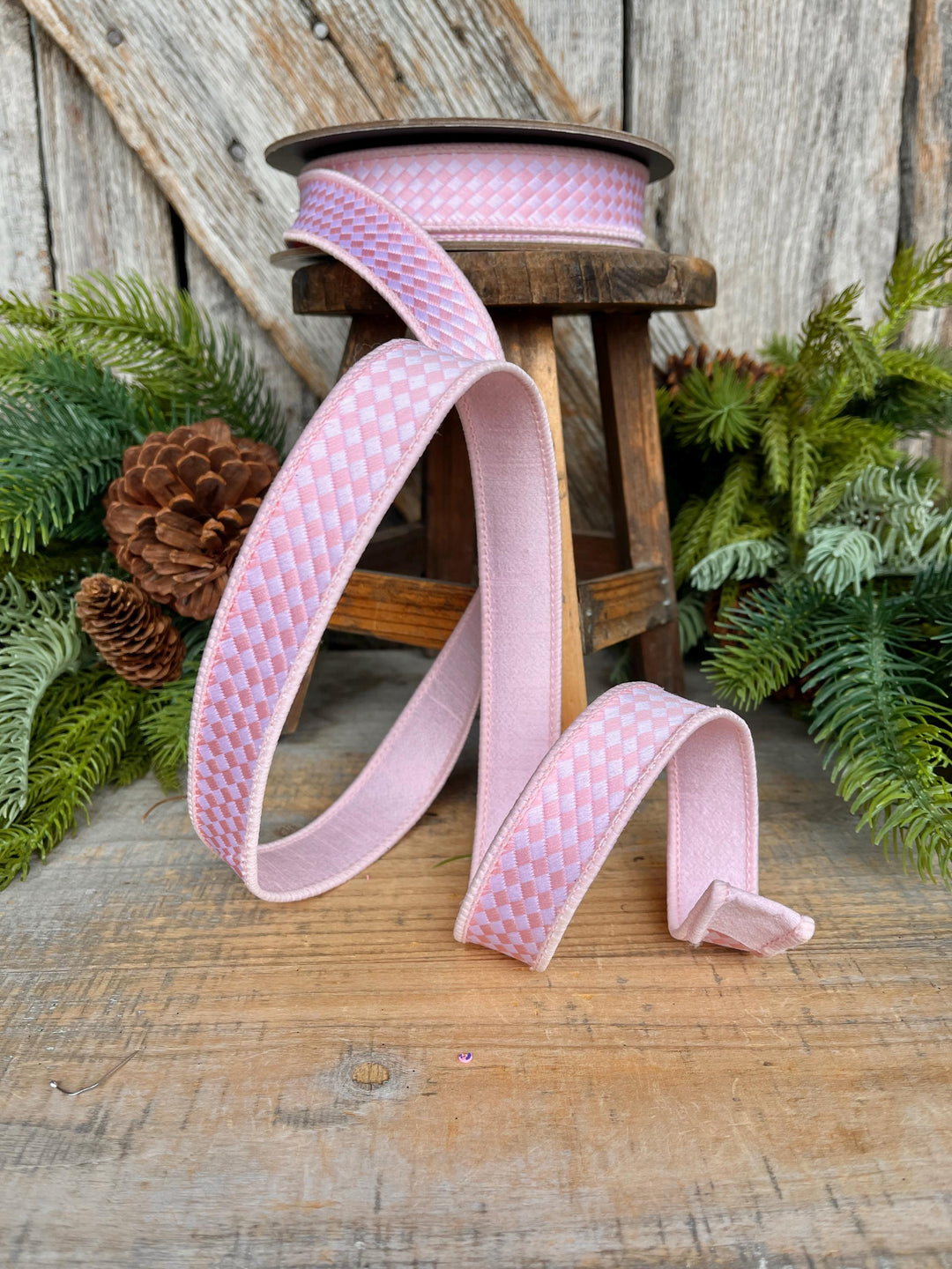 1" Pink Mini Check Ribbon, Checkerboard Ribbon, Pink Ribbon