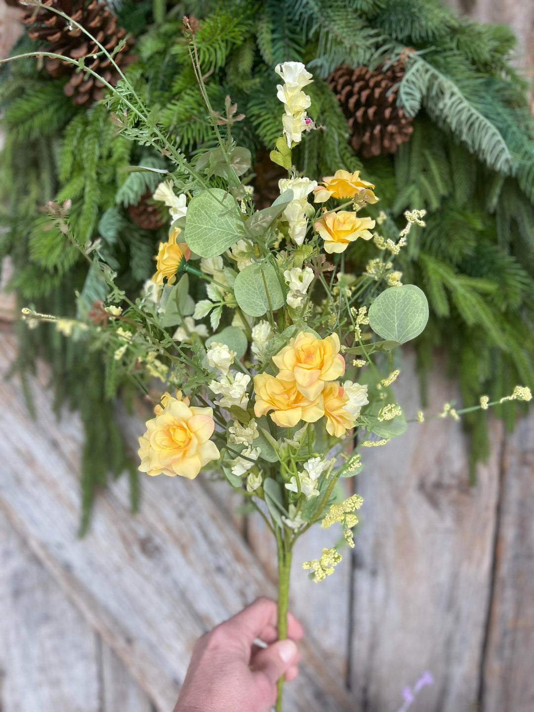 20” Yellow Rose Wildflower Bush – Artificial Spring Floral Spray (65653-YEL)