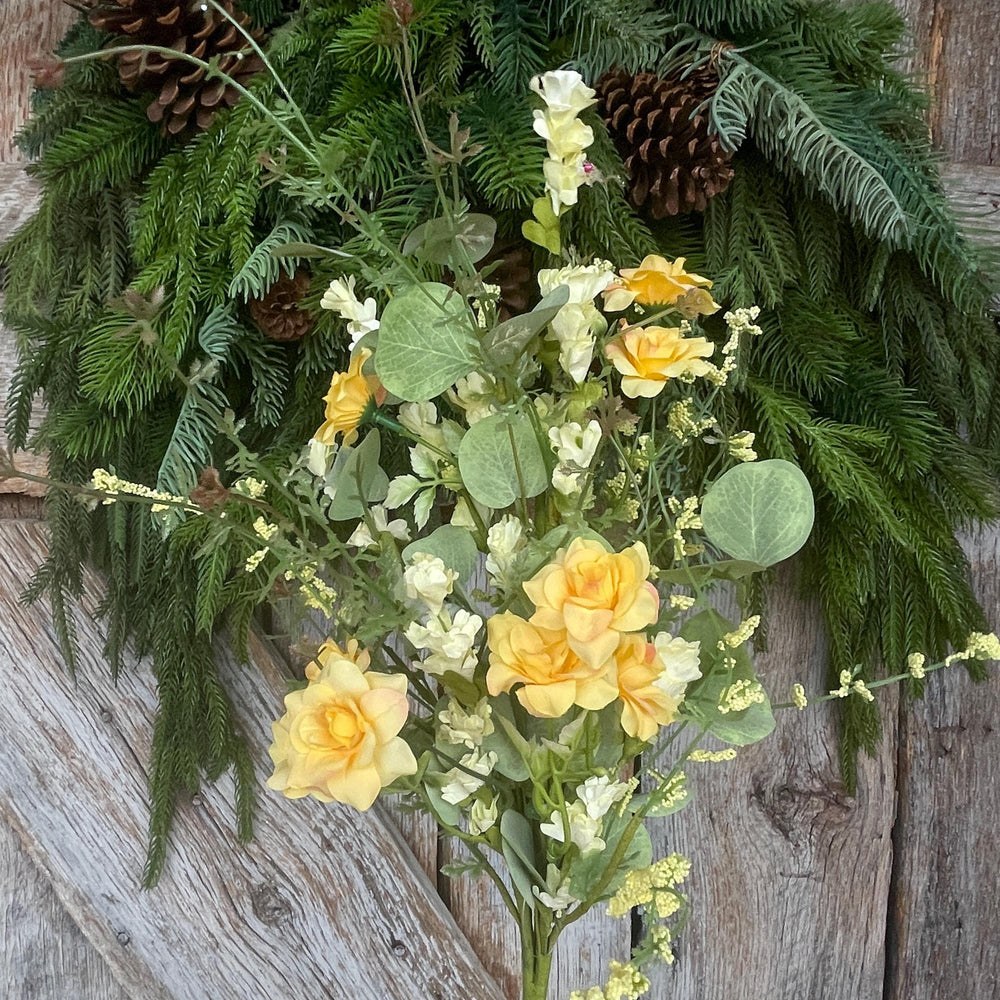 20” Yellow Rose Wildflower Bush – Artificial Spring Floral Spray (65653-YEL)