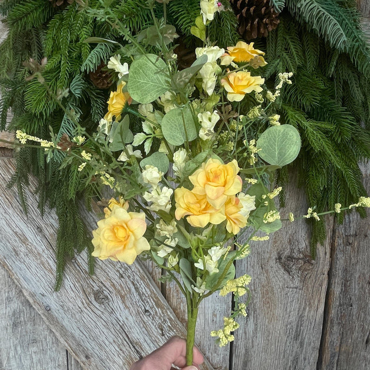 20” Yellow Rose Wildflower Bush – Artificial Spring Floral Spray (65653-YEL)