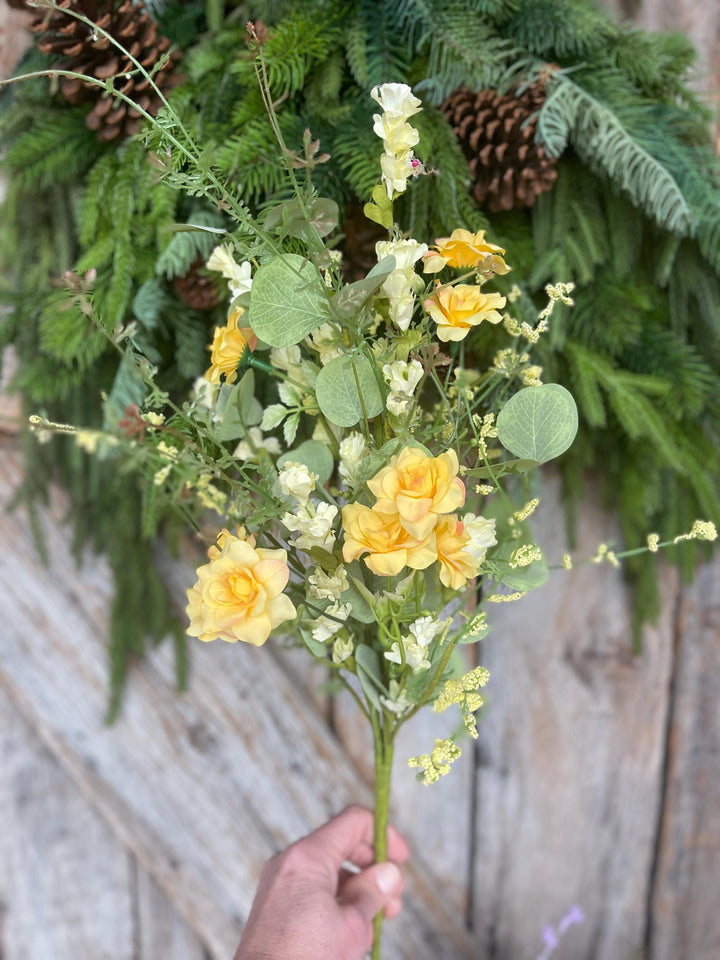 20” Yellow Rose Wildflower Bush – Artificial Spring Floral Spray (65653-YEL)