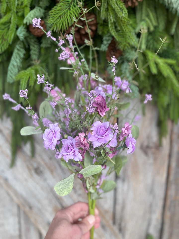 20” Purple Rose Wildflower Bush – Artificial Spring Floral Spray (65653-PU)
