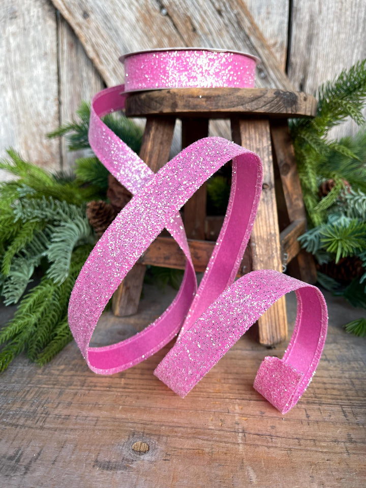 7/8" Hot Pink Sugar Wired Ribbon, Pink Ribbon