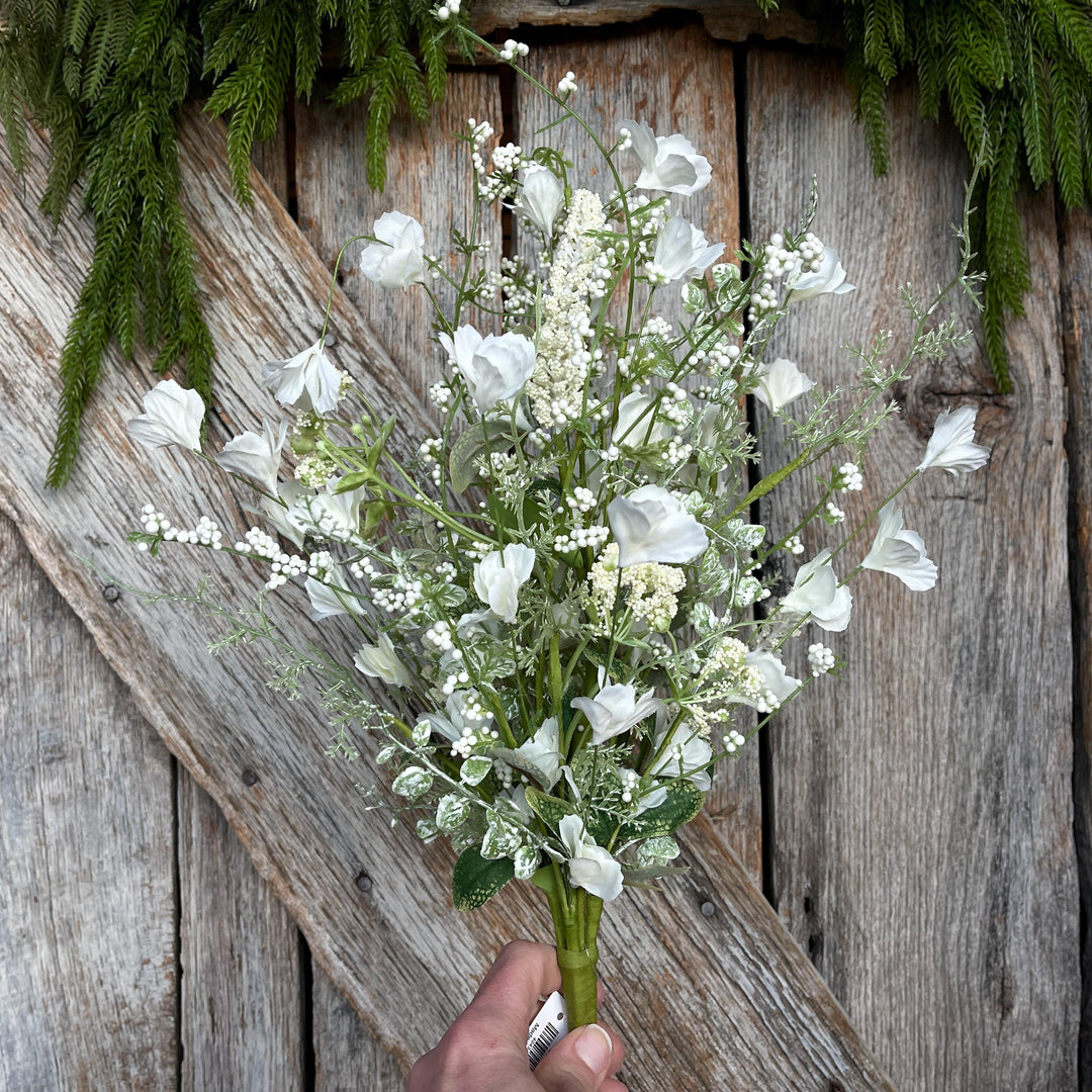 22" White Floral Filler Bush, White Greenery Bush