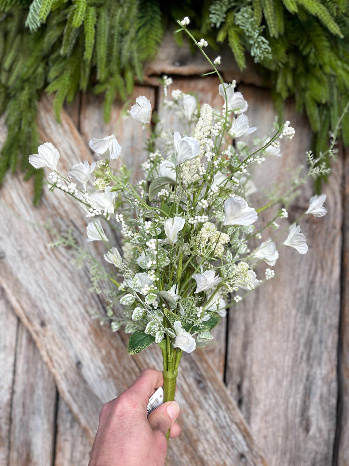 22" White Floral Filler Bush, White Greenery Bush