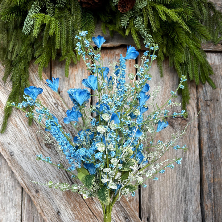 22" Blue Floral Filler Bush, Blue Greenery Bush