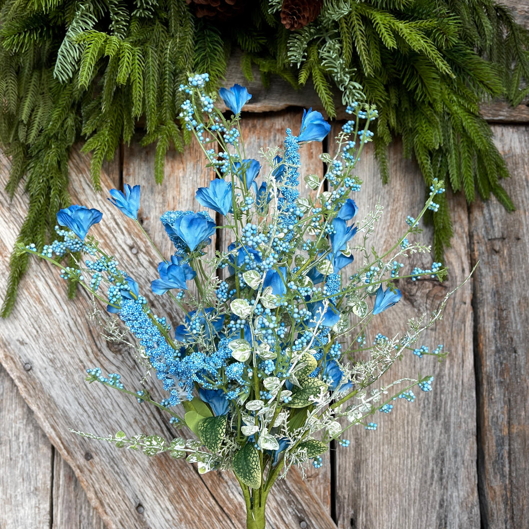 22" Blue Floral Filler Bush, Blue Greenery Bush