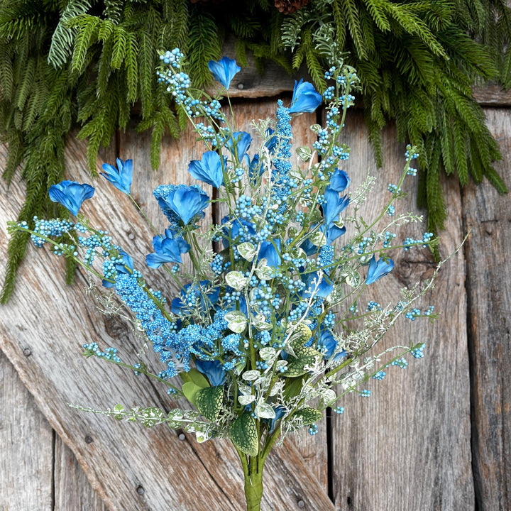 22" Blue Floral Filler Bush, Blue Greenery Bush