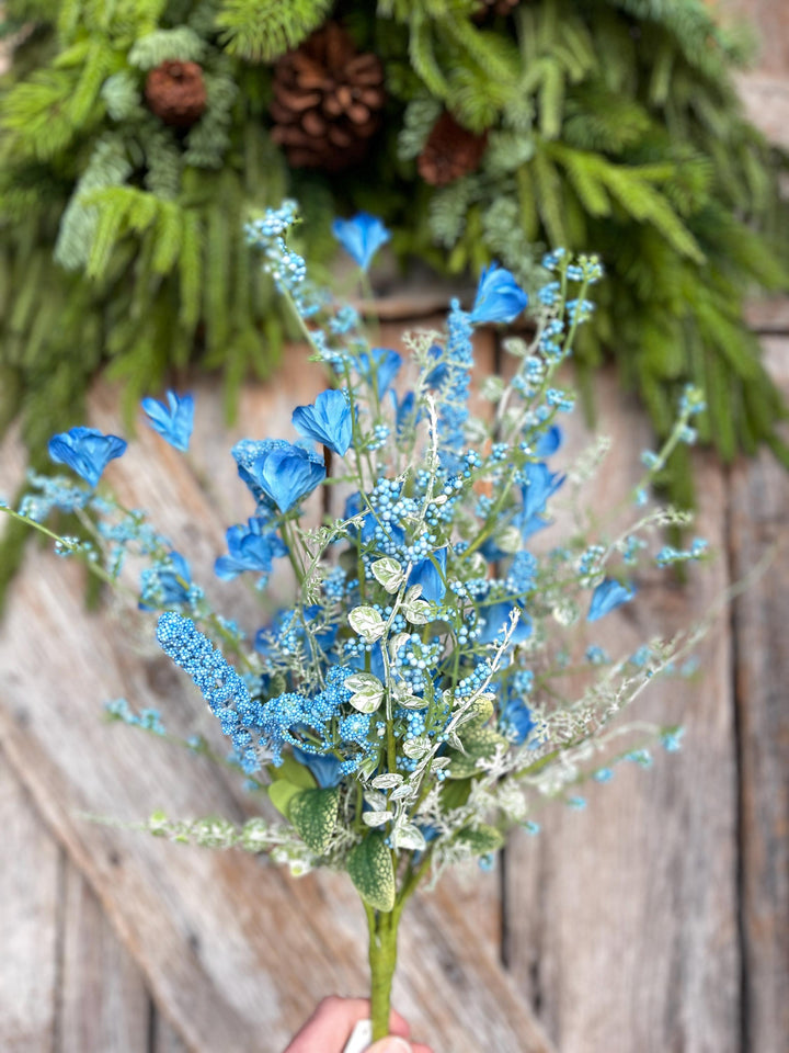 22" Blue Floral Filler Bush, Blue Greenery Bush