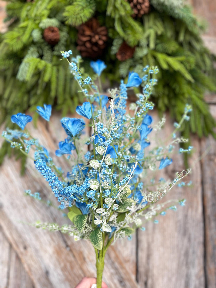 22" Blue Floral Filler Bush, Blue Greenery Bush