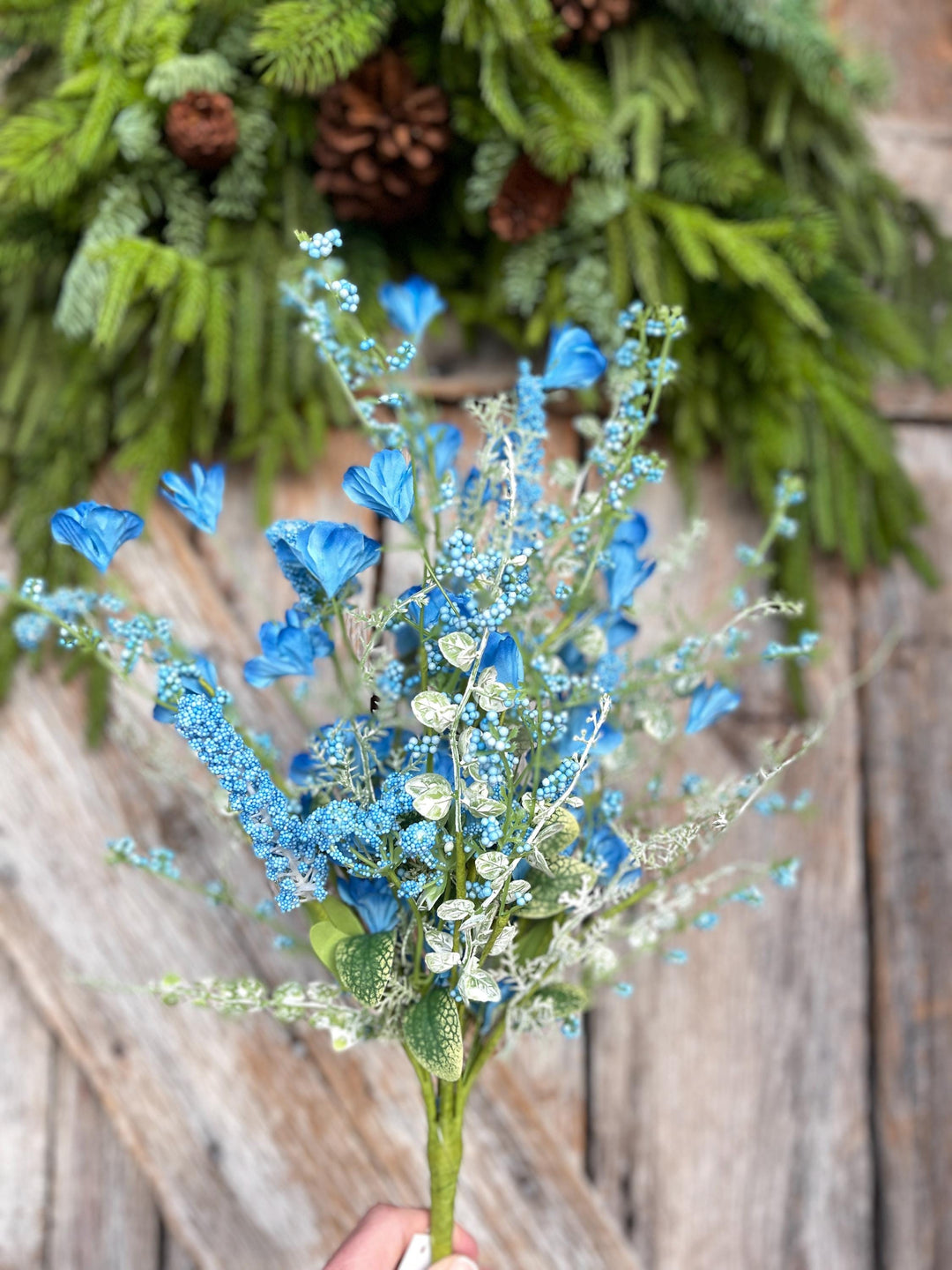 22" Blue Floral Filler Bush, Blue Greenery Bush