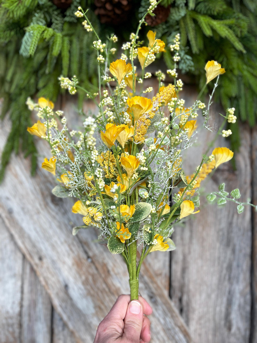 22" Yellow Floral Filler Bush, Yellow Greenery Bush