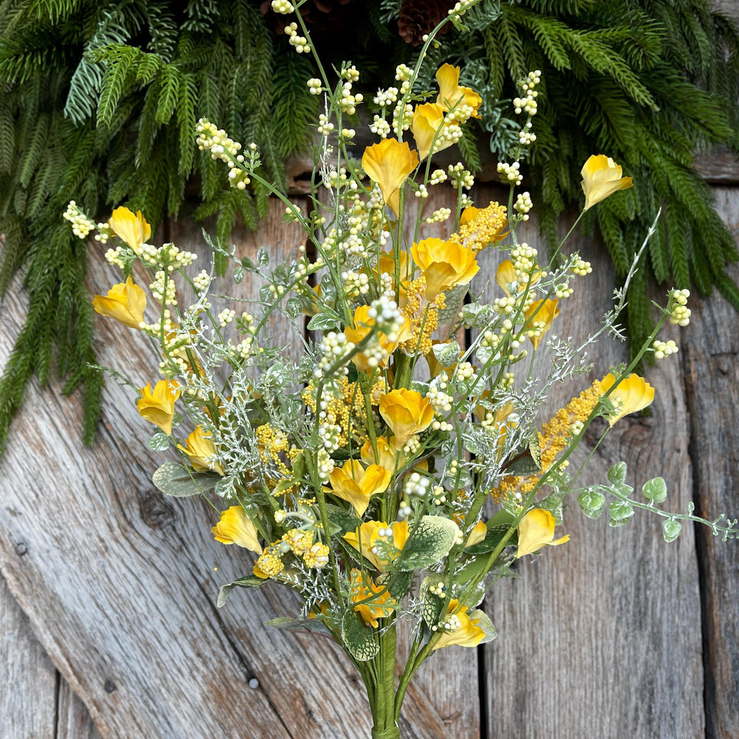 22" Yellow Floral Filler Bush, Yellow Greenery Bush