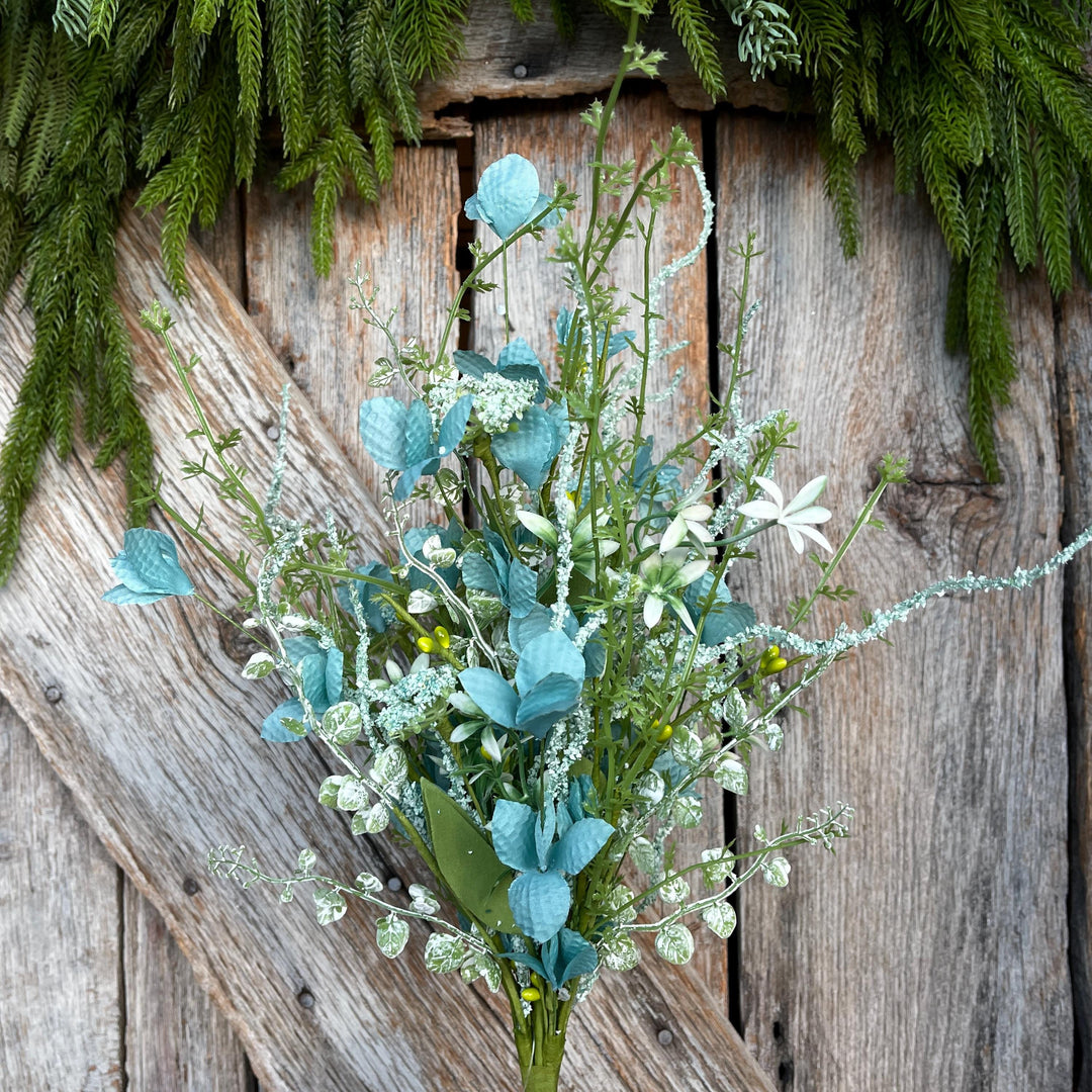 22" Turquoise Blue Floral Filler Bush, Aqua Blue Greenery Bush