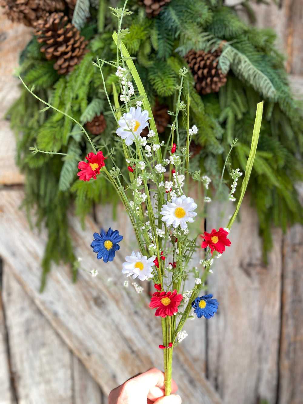 24" Patriotic Flowering Bush, Artificial Floral Bush