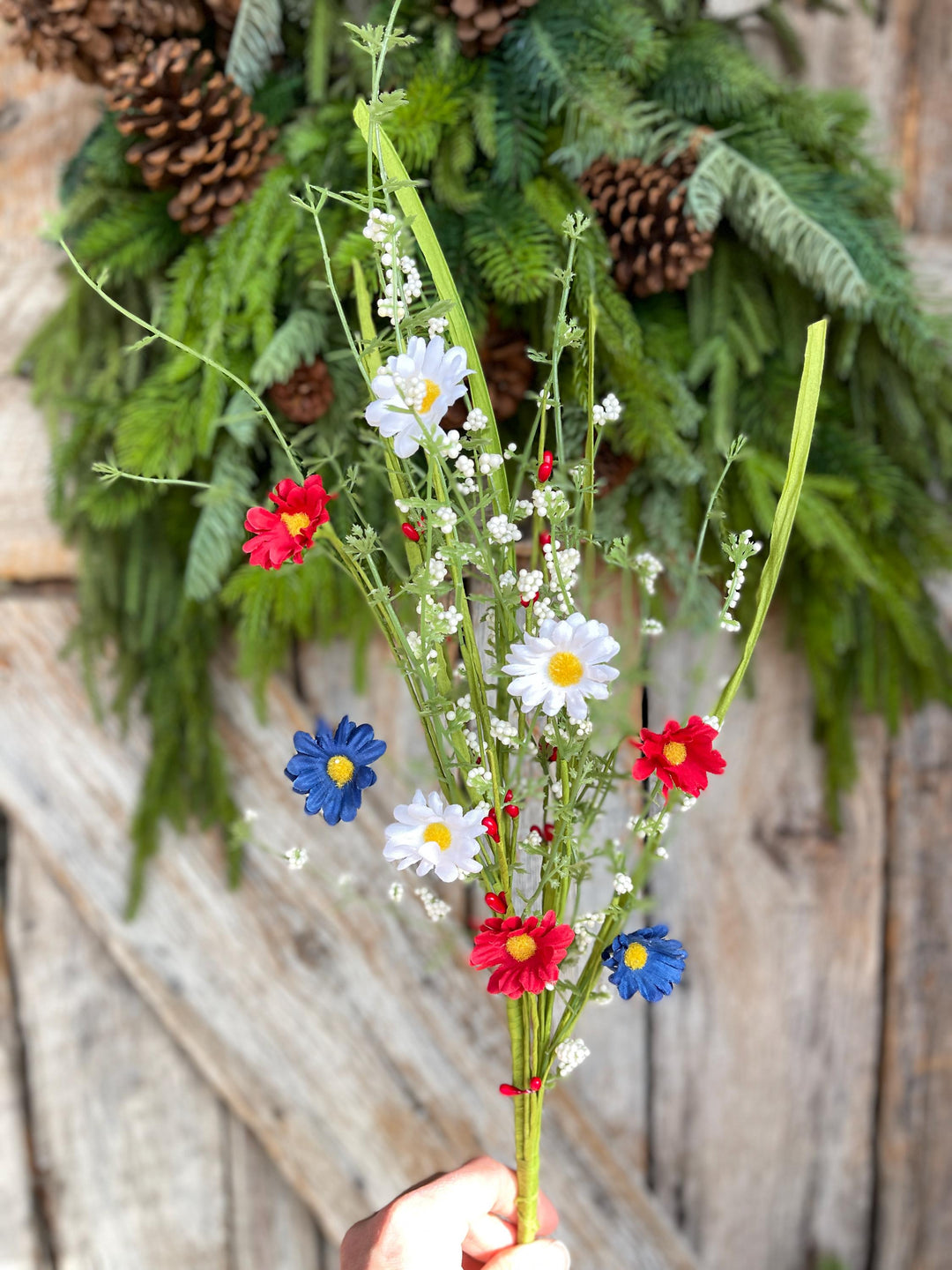24" Patriotic Flowering Bush, Artificial Floral Bush, Red White Blue Floral, Wreath Supply, Floral Supply,Patriotic Decor, 63503RWB