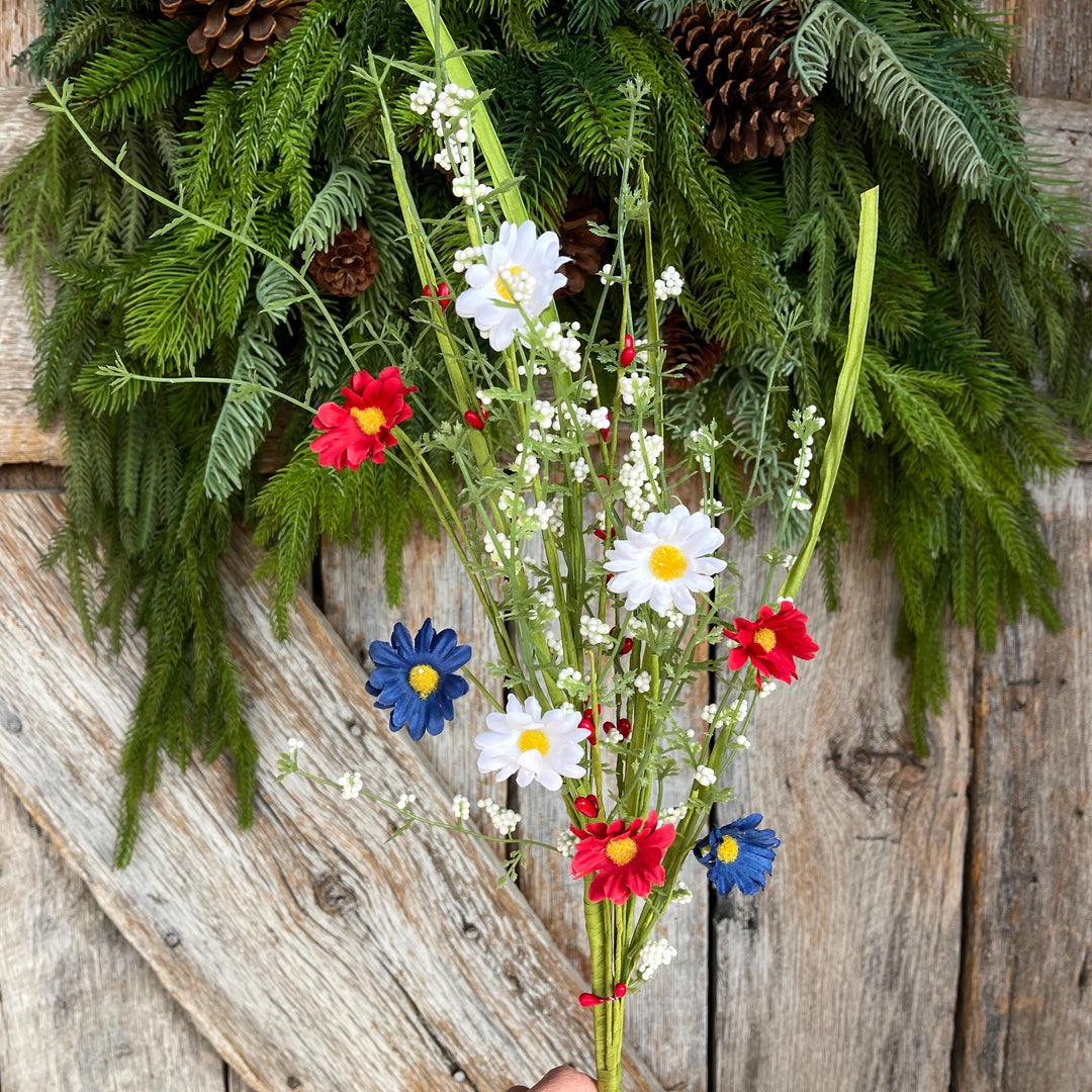 24" Patriotic Flowering Bush, Artificial Floral Bush, Red White Blue Floral, Wreath Supply, Floral Supply,Patriotic Decor, 63503RWB