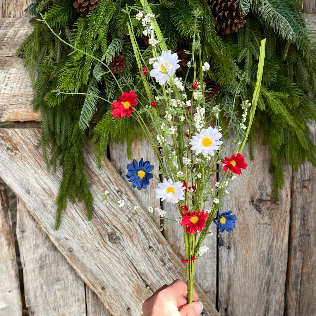 24" Patriotic Flowering Bush, Artificial Floral Bush, Red White Blue Floral, Wreath Supply, Floral Supply,Patriotic Decor, 63503RWB