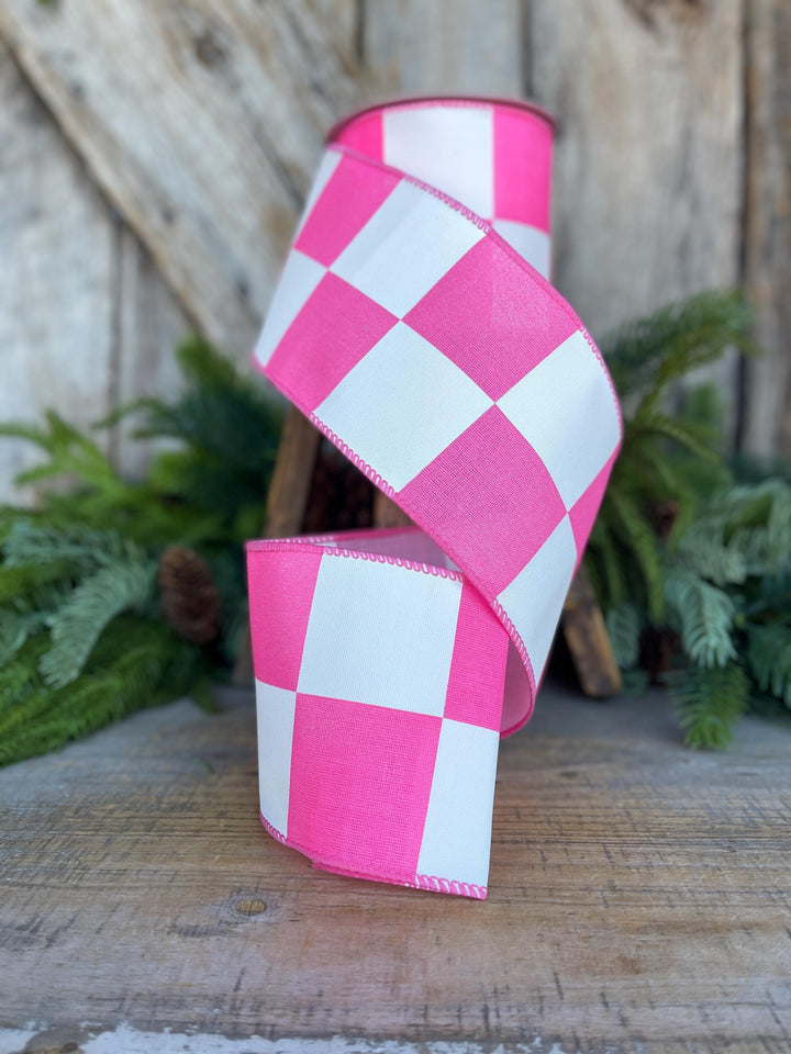 4" Hot Pink Check Ribbon