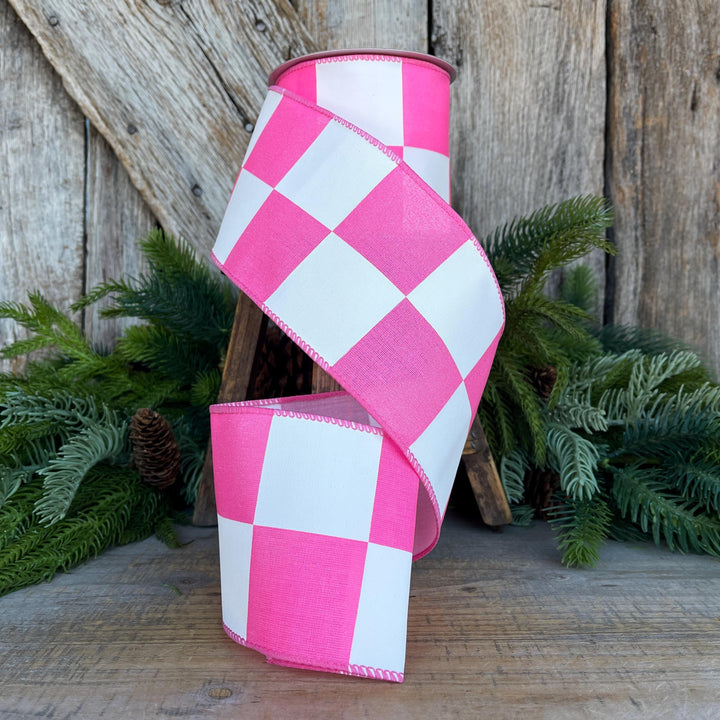 4" Hot Pink Check Ribbon