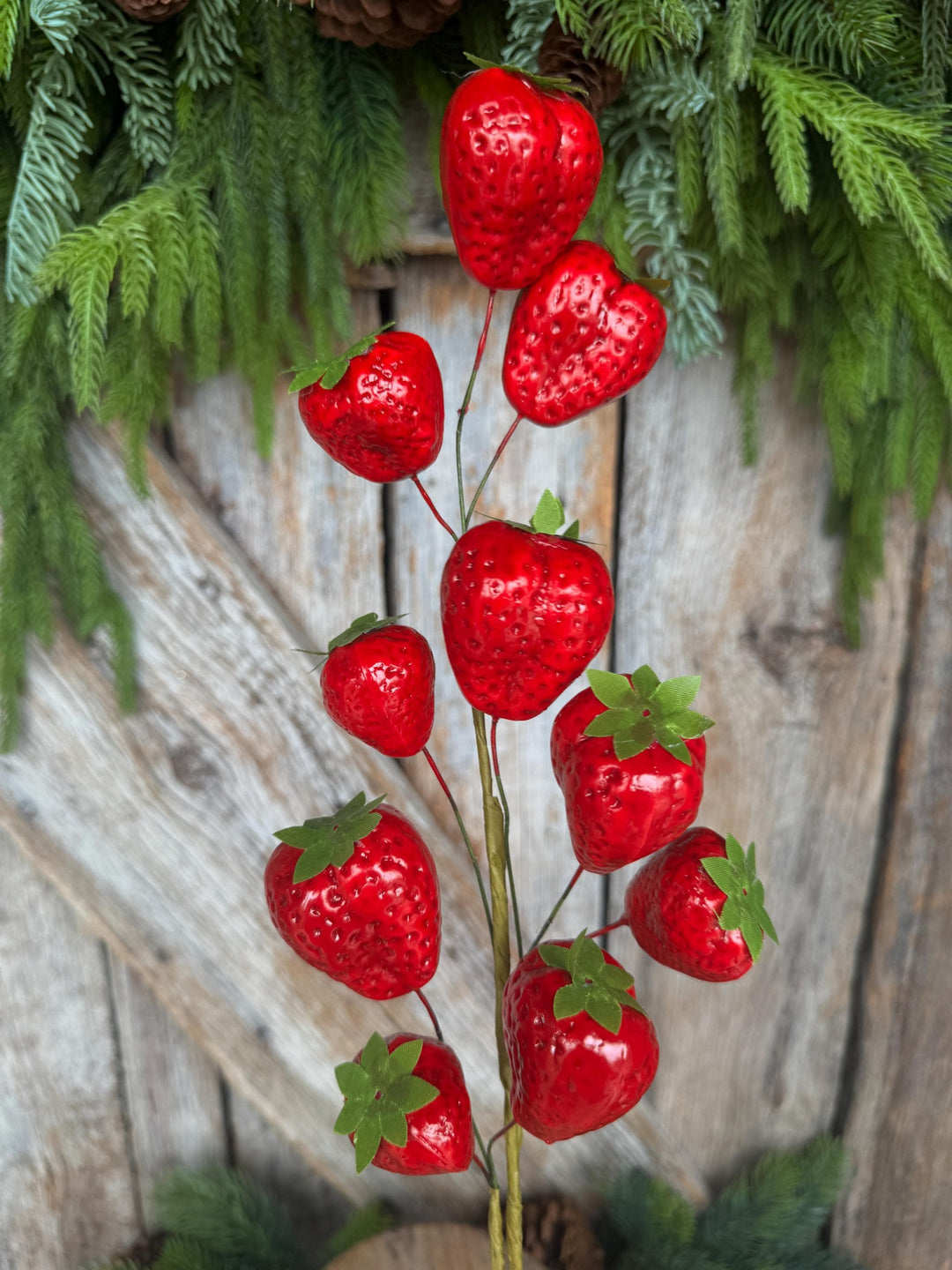 24" Strawberry Floral Stem, Fake Strawberry Spray, Summer Floral Spray, Summer Decor, Strawberry Decor, 64002RD