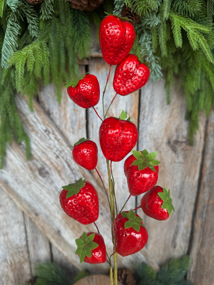24" Strawberry Floral Stem, Fake Strawberry Spray, Summer Floral Spray, Summer Decor, Strawberry Decor, 64002RD