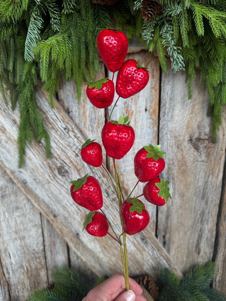 24" Strawberry Floral Stem, Fake Strawberry Spray, Summer Floral Spray, Summer Decor, Strawberry Decor, 64002RD