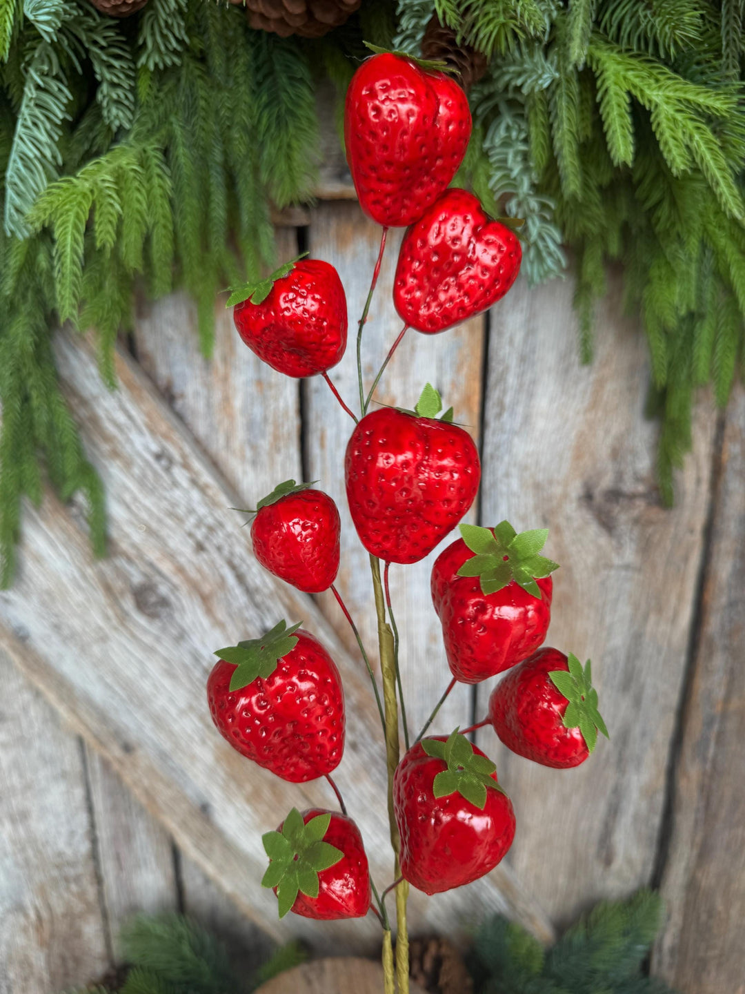 24" Strawberry Floral Stem, Fake Strawberry Spray, Summer Floral Spray, Summer Decor, Strawberry Decor, 64002RD