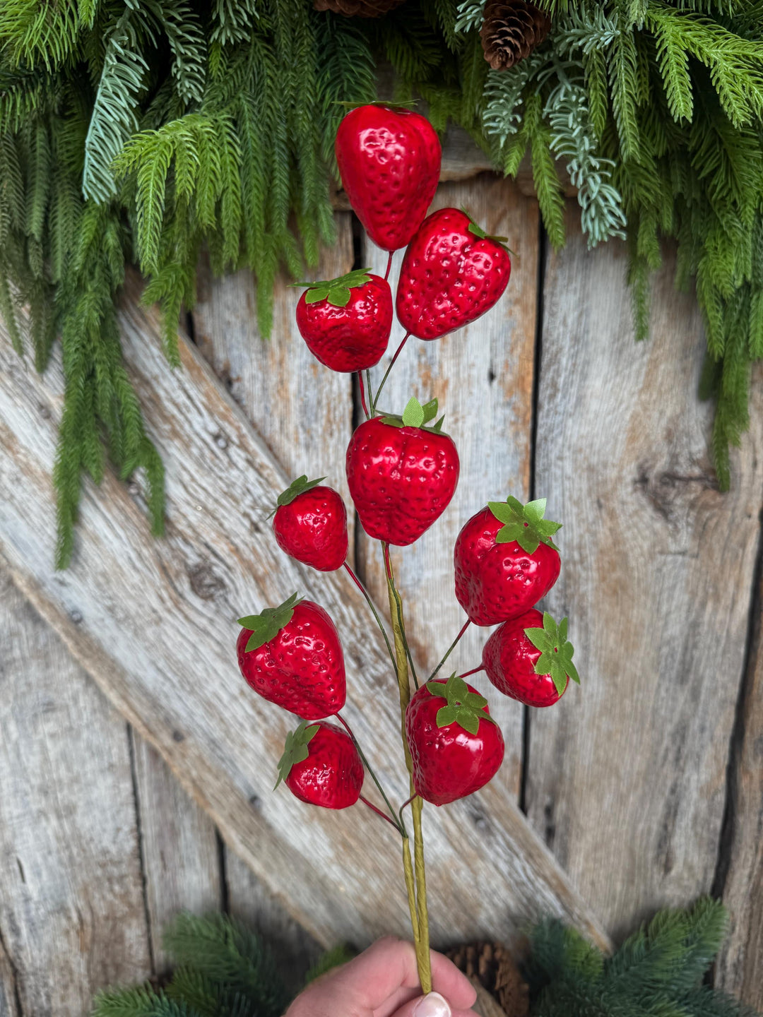 24" Strawberry Floral Stem, Fake Strawberry Spray, Summer Floral Spray, Summer Decor, Strawberry Decor, 64002RD