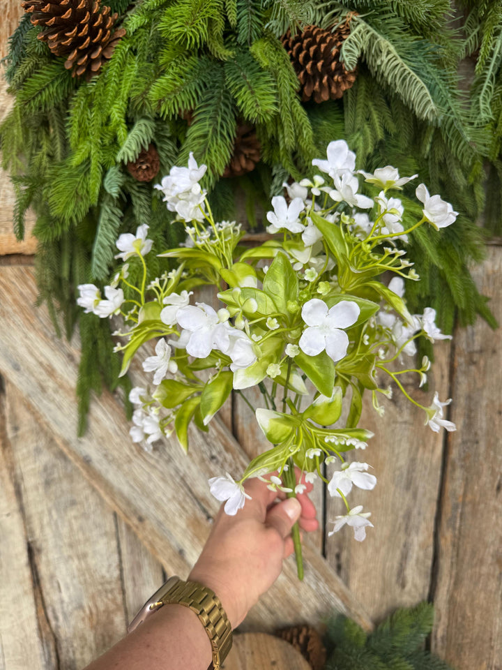 17" White Wild Flower Pick, White Floral