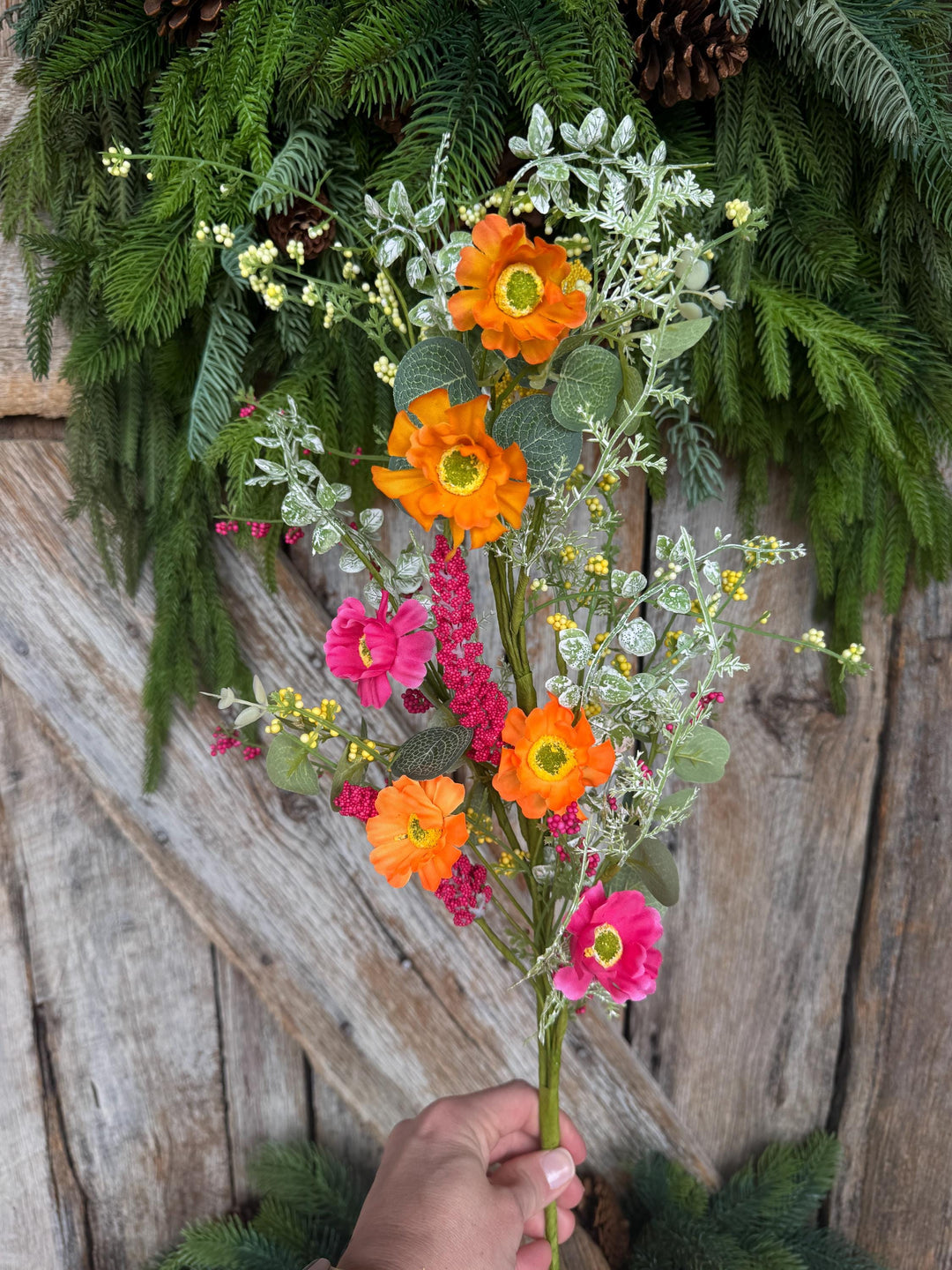 29" Hot Pink Orange Floral Spray, Summer Floral Spray