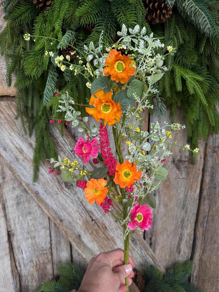29" Hot Pink Orange Floral Spray, Summer Floral Spray