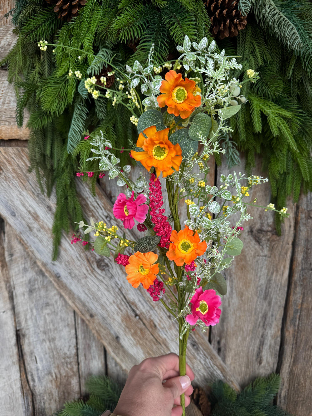 29" Hot Pink Orange Floral Spray, Summer Floral Spray