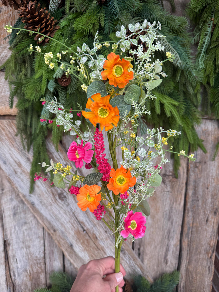 29" Hot Pink Orange Floral Spray, Summer Floral Spray, 40437-ORYELBTY