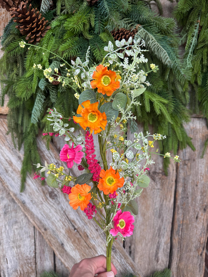 29" Hot Pink Orange Floral Spray, Summer Floral Spray