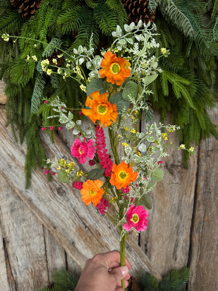 29" Hot Pink Orange Floral Spray, Summer Floral Spray