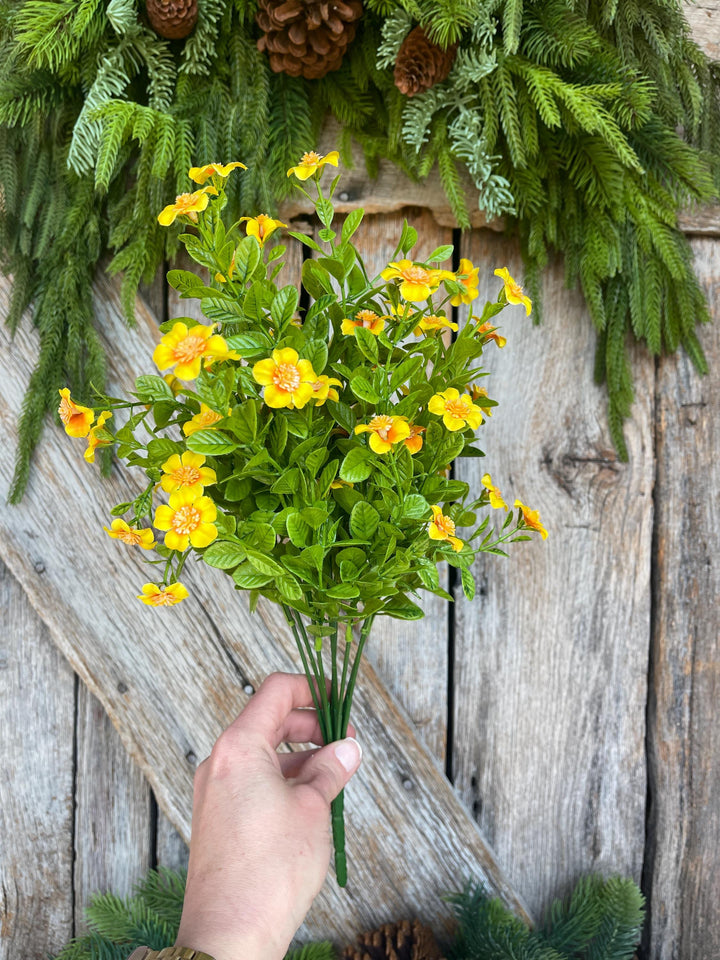 17" Yellow Floral Bush, Floral Filler Greenery