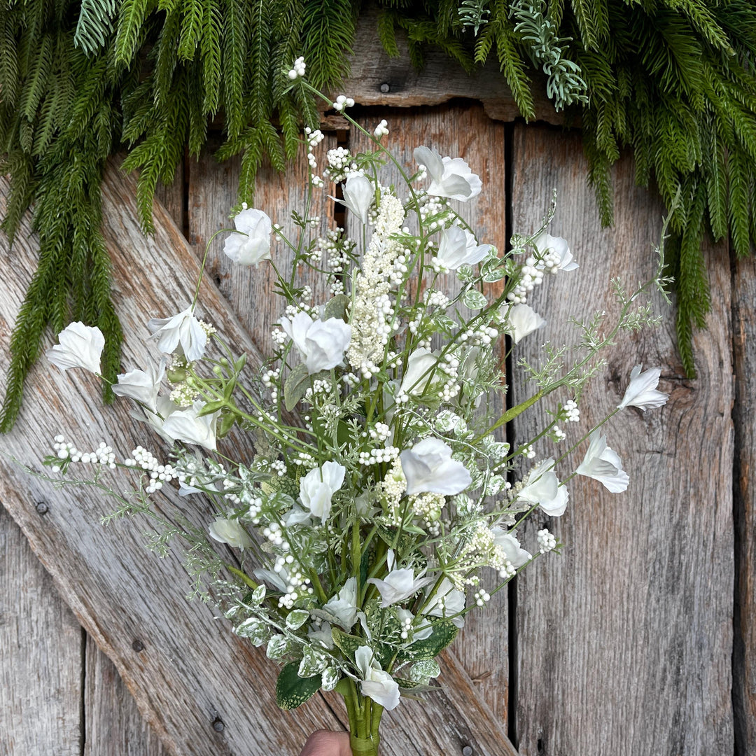 22" White Floral Filler Bush, White Greenery Bush