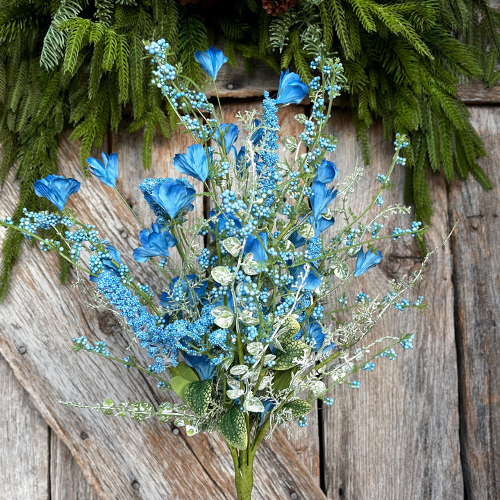 22" Blue Floral Filler Bush, Blue Greenery Bush