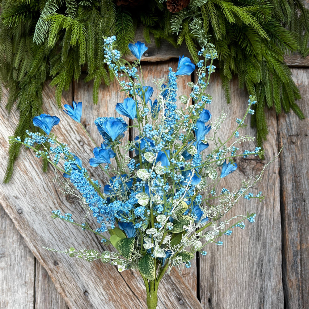 22" Blue Floral Filler Bush, Blue Greenery Bush