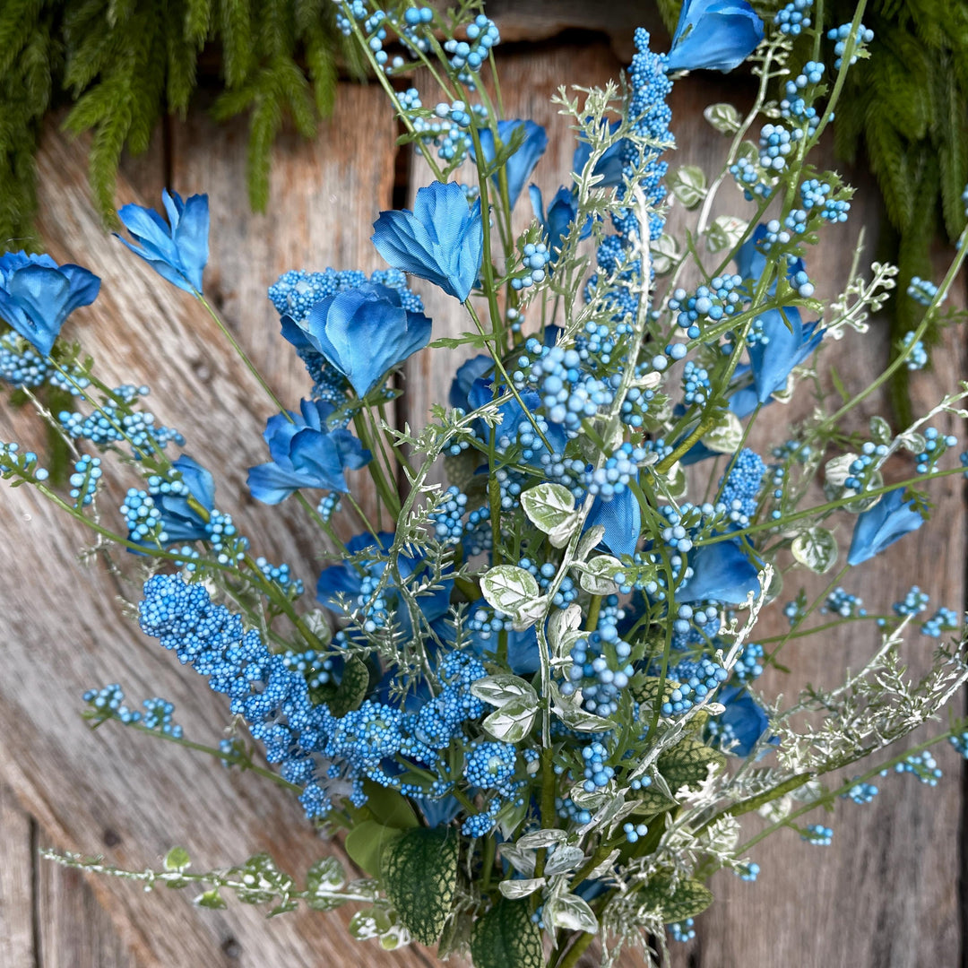 22" Blue Floral Filler Bush, Blue Greenery Bush