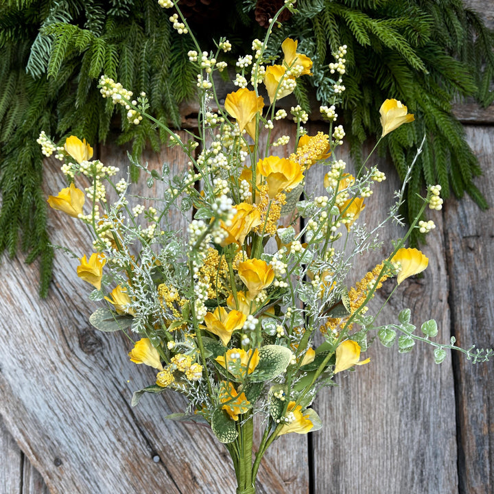 22" Yellow Floral Filler Bush, Yellow Greenery Bush