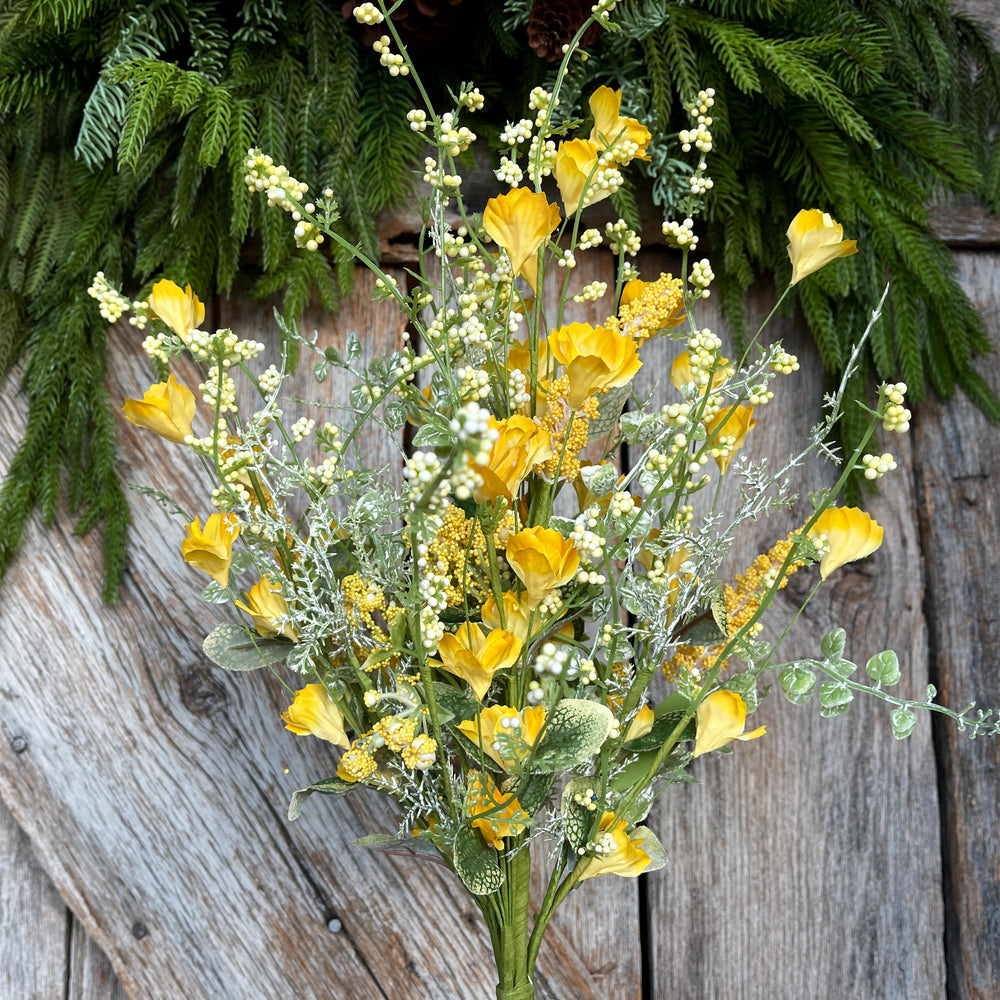 22" Yellow Floral Filler Bush, Yellow Greenery Bush