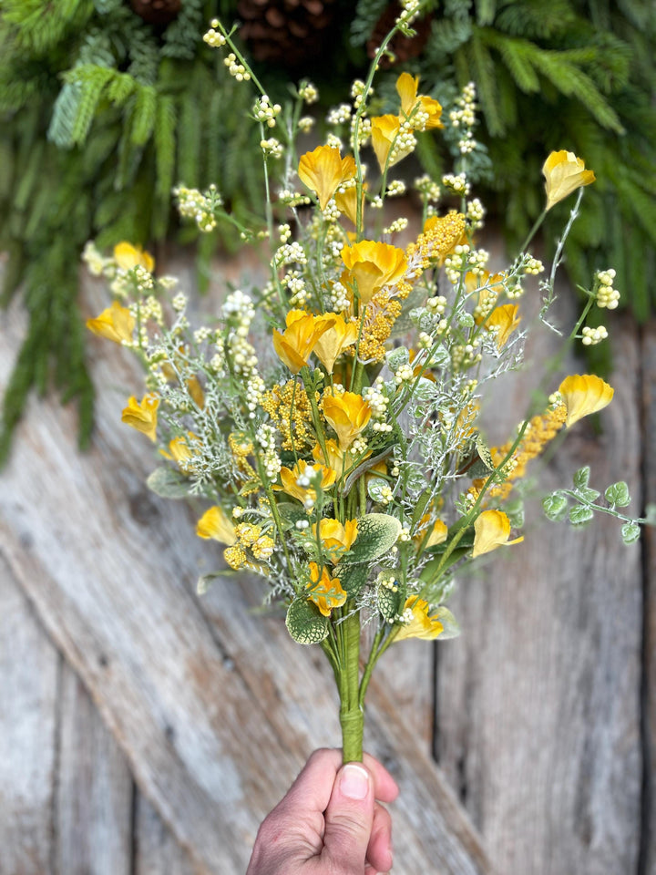 22" Yellow Floral Filler Bush, Yellow Greenery Bush