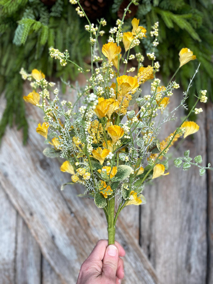 22" Yellow Floral Filler Bush, Yellow Greenery Bush