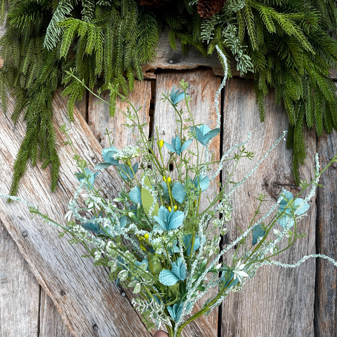 22" Turquoise Blue Floral Filler Bush, Aqua Blue Greenery Bush