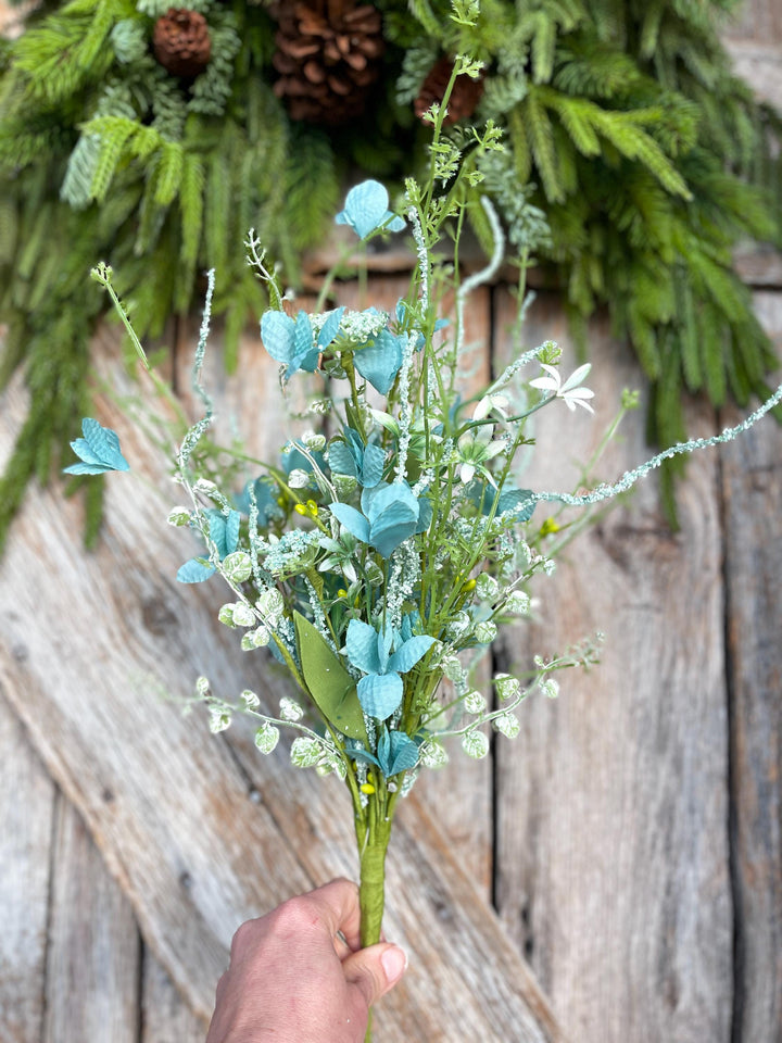 22" Turquoise Blue Floral Filler Bush, Aqua Blue Greenery Bush