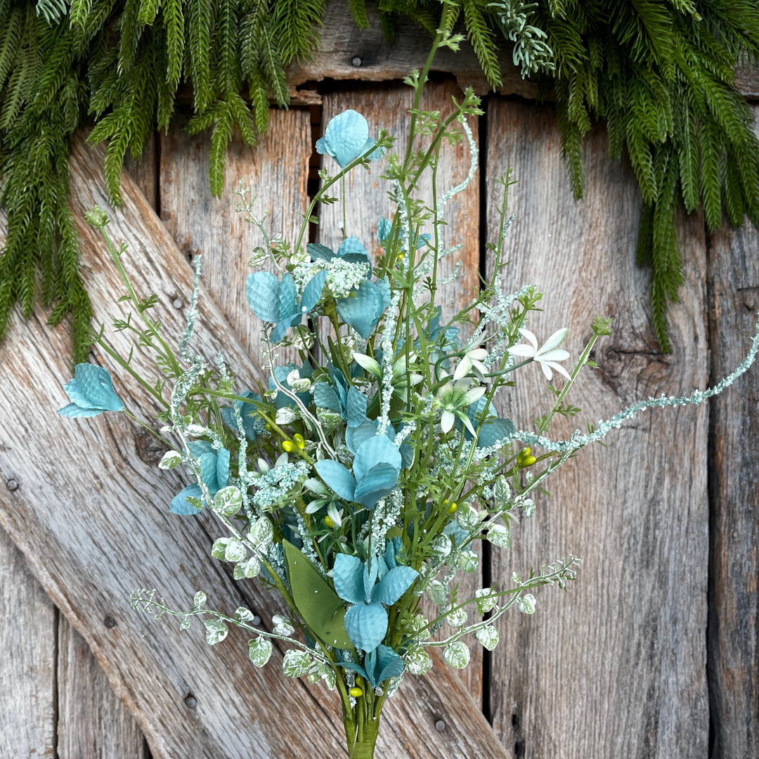 22" Turquoise Blue Floral Filler Bush, Aqua Blue Greenery Bush
